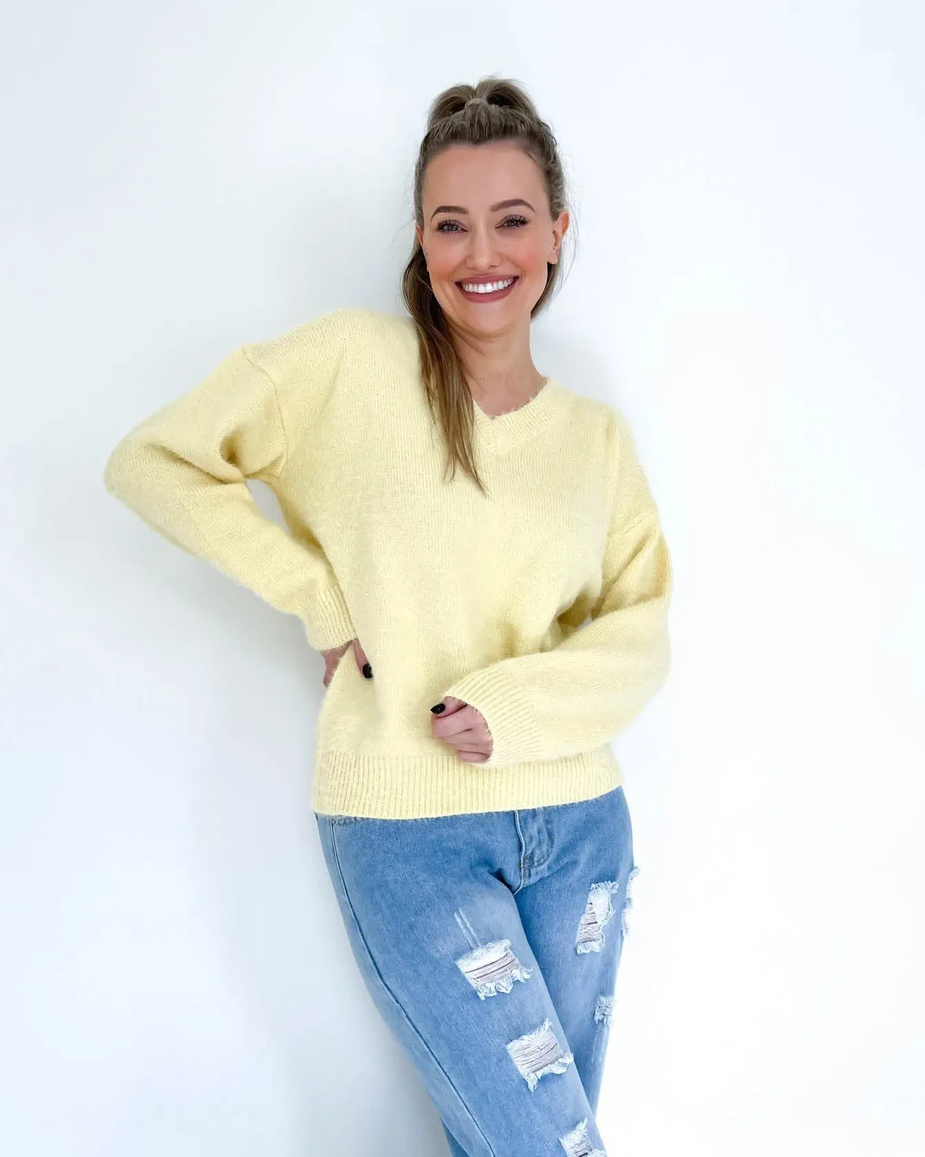 Carlina Fluffy V Neck Jumper