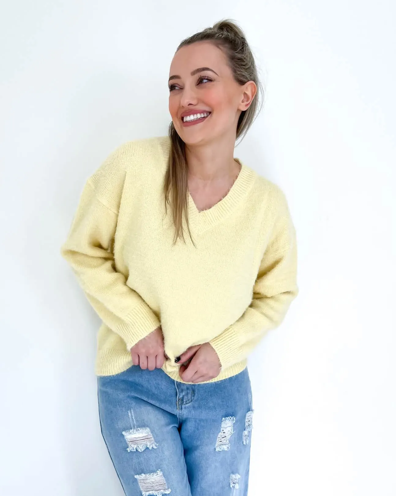 Carlina Fluffy V Neck Jumper