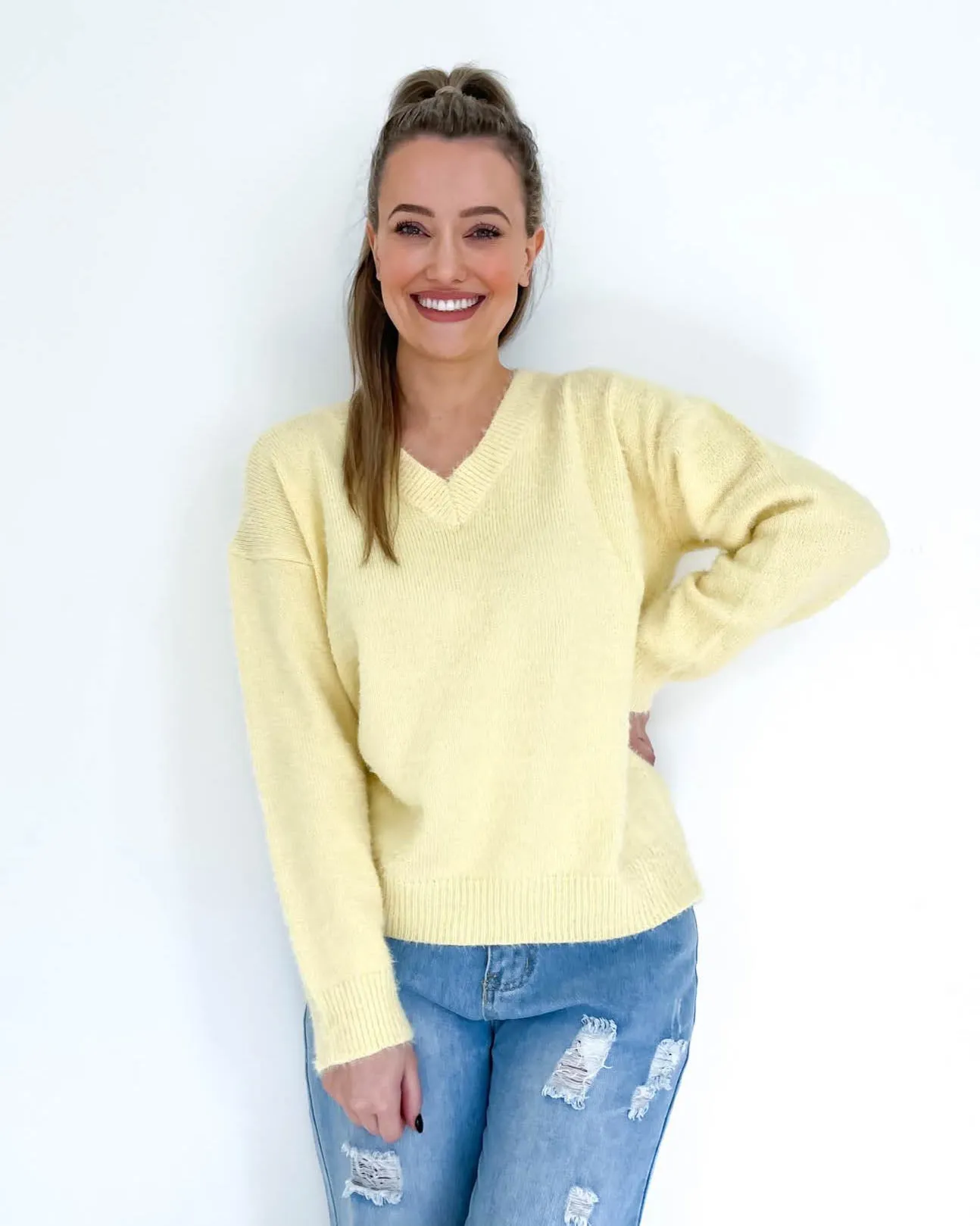 Carlina Fluffy V Neck Jumper