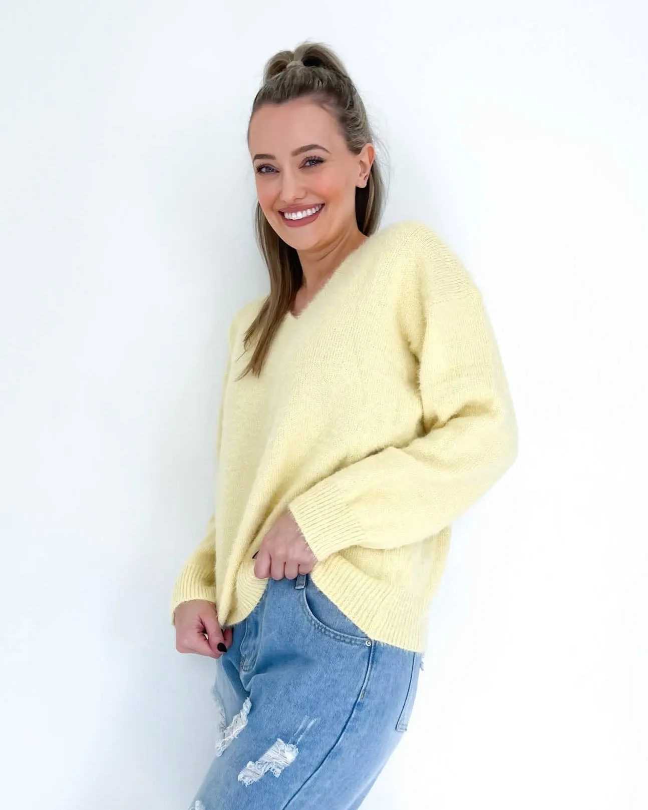 Carlina Fluffy V Neck Jumper