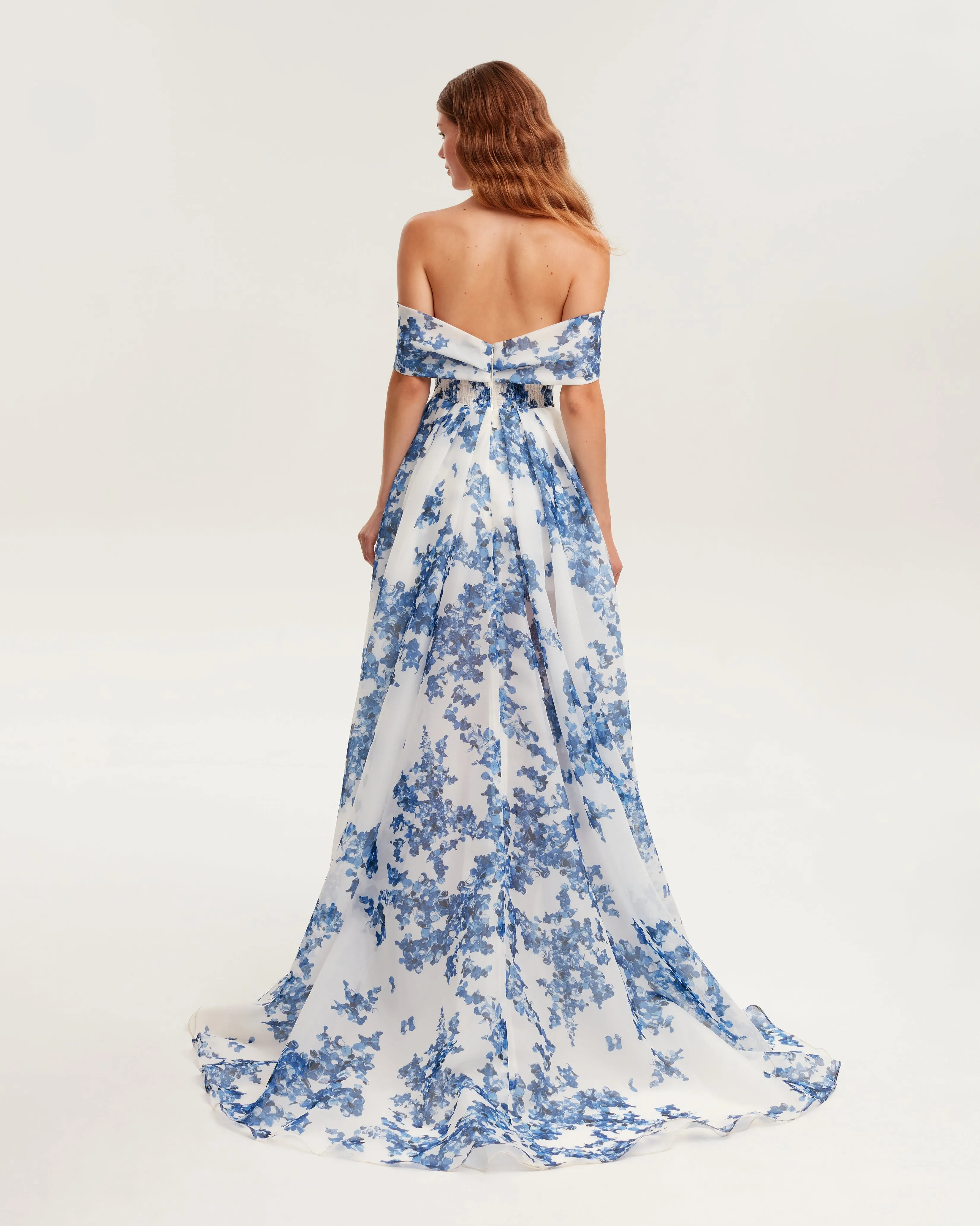 Catchy off-the-shoulder blue hydrangea maxi dress, Garden of Eden