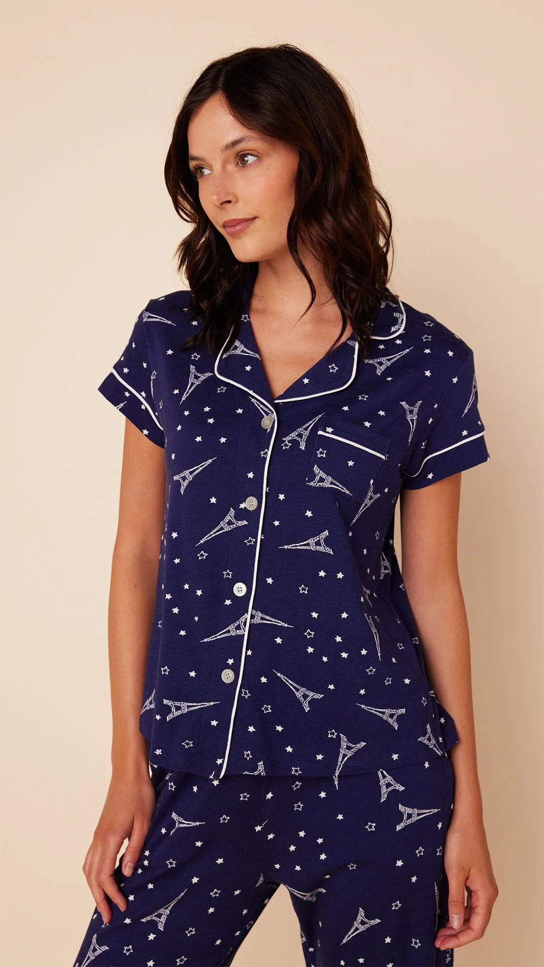 Cats PJ Set-Short Sleeve Capri-Navy