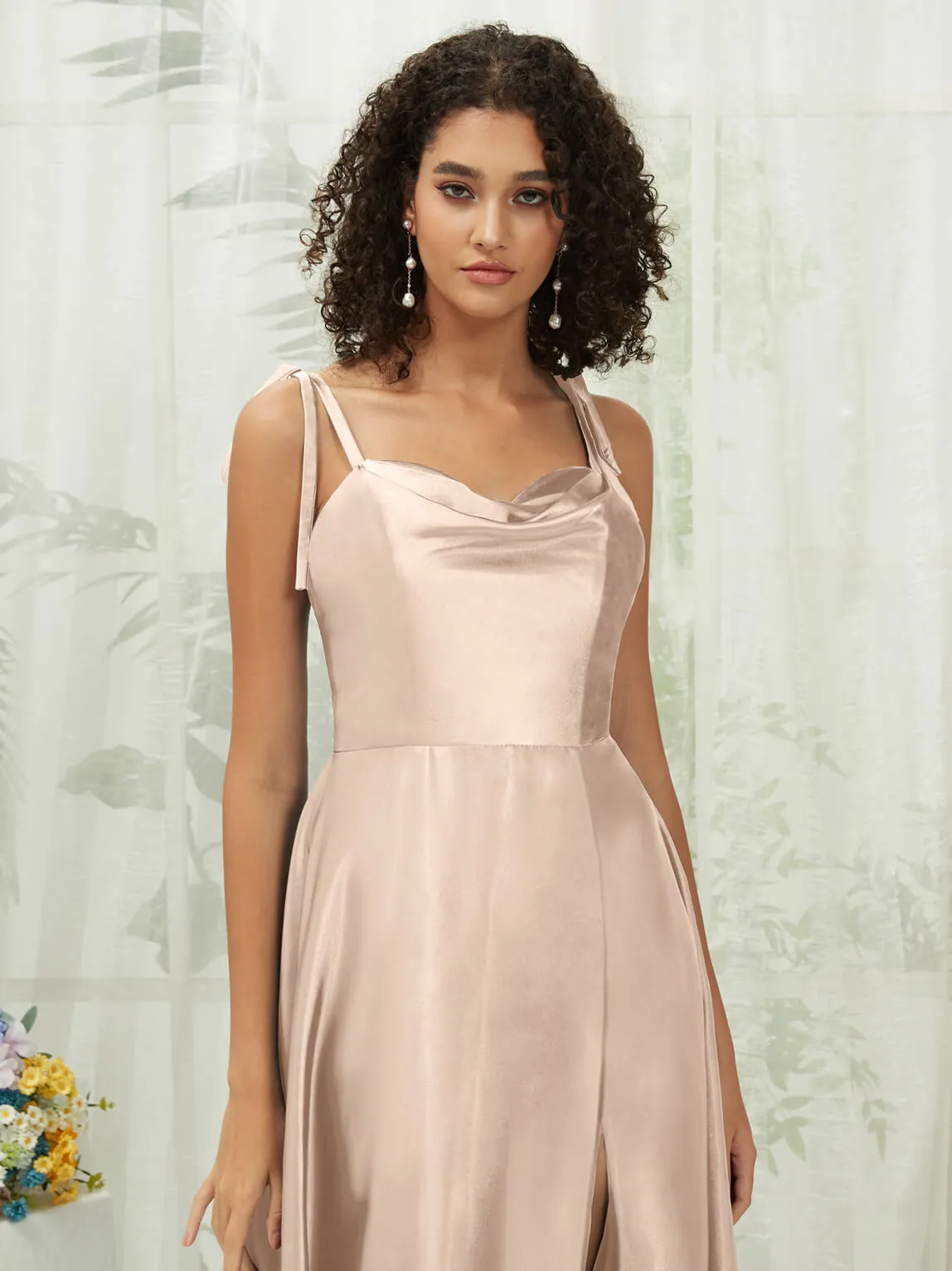 Champagne Satin Sweetheart Adjustable Straps Formal Gown With Pocket