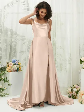 Champagne Satin Sweetheart Adjustable Straps Formal Gown With Pocket