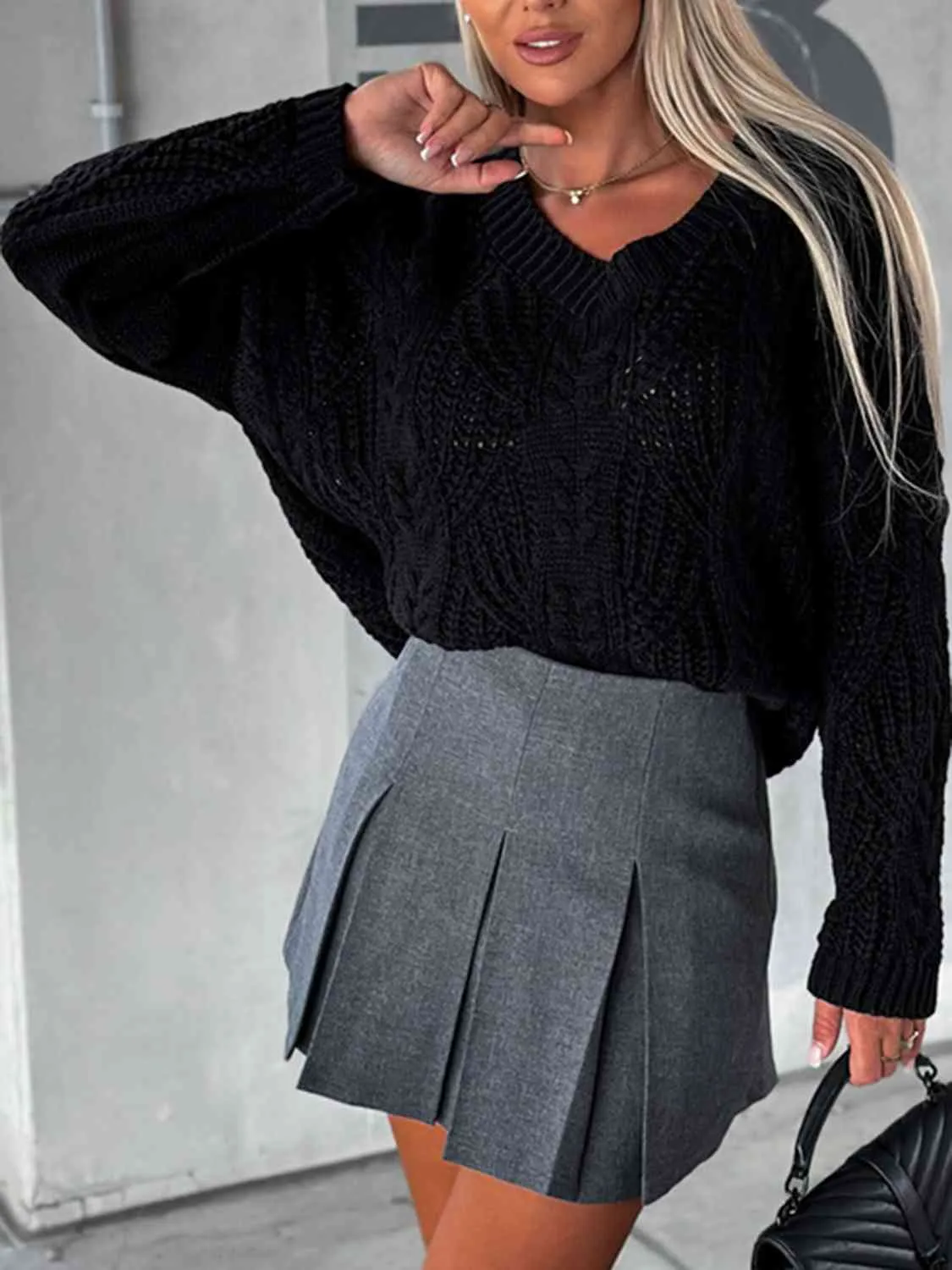 City Streets Cable-Knit Long Sleeve Sweater