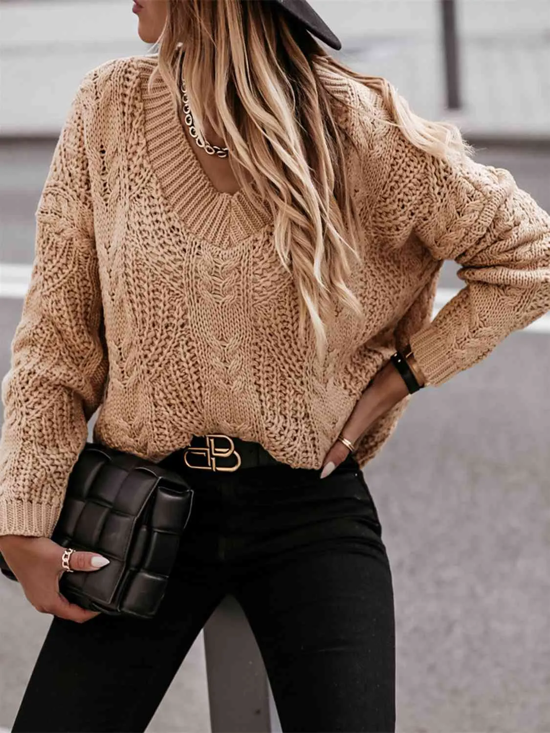 City Streets Cable-Knit Long Sleeve Sweater