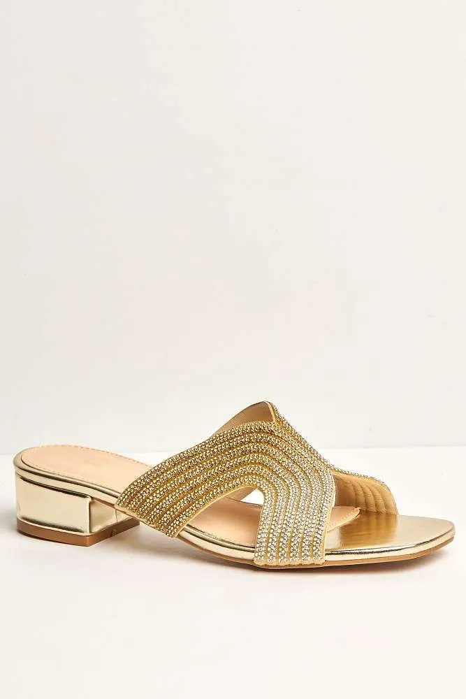 Cordelia 5 Diamante Single Band Block Heel Mule in Gold