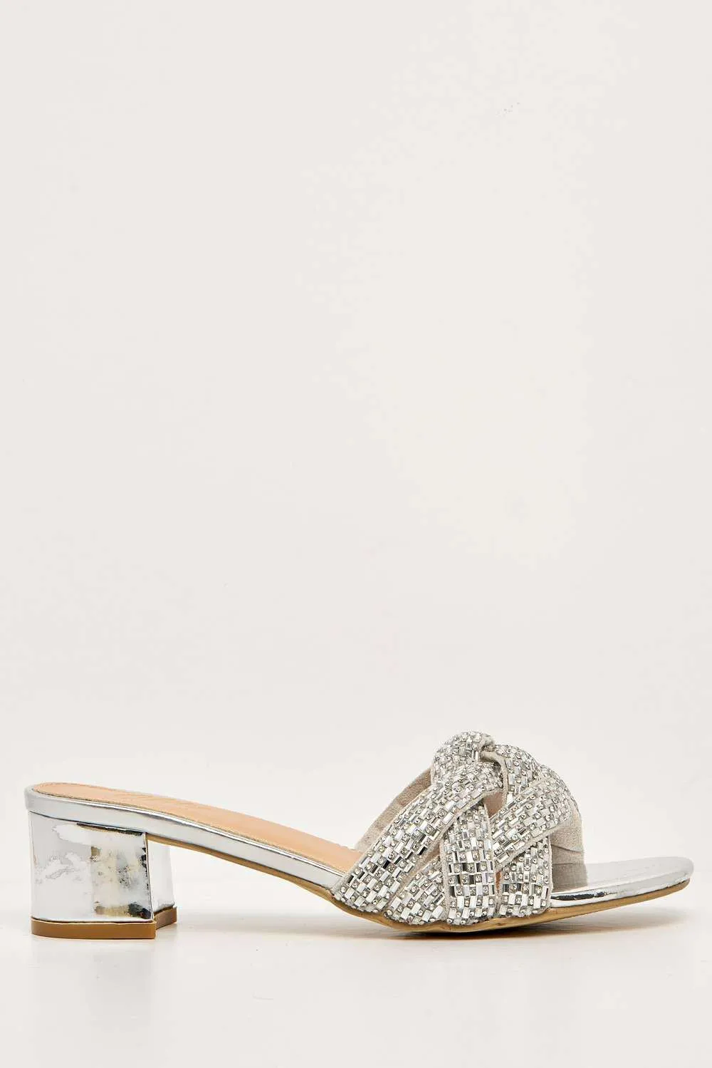 Dana Plaited Gemstone Band Block Heel Mule in Silver