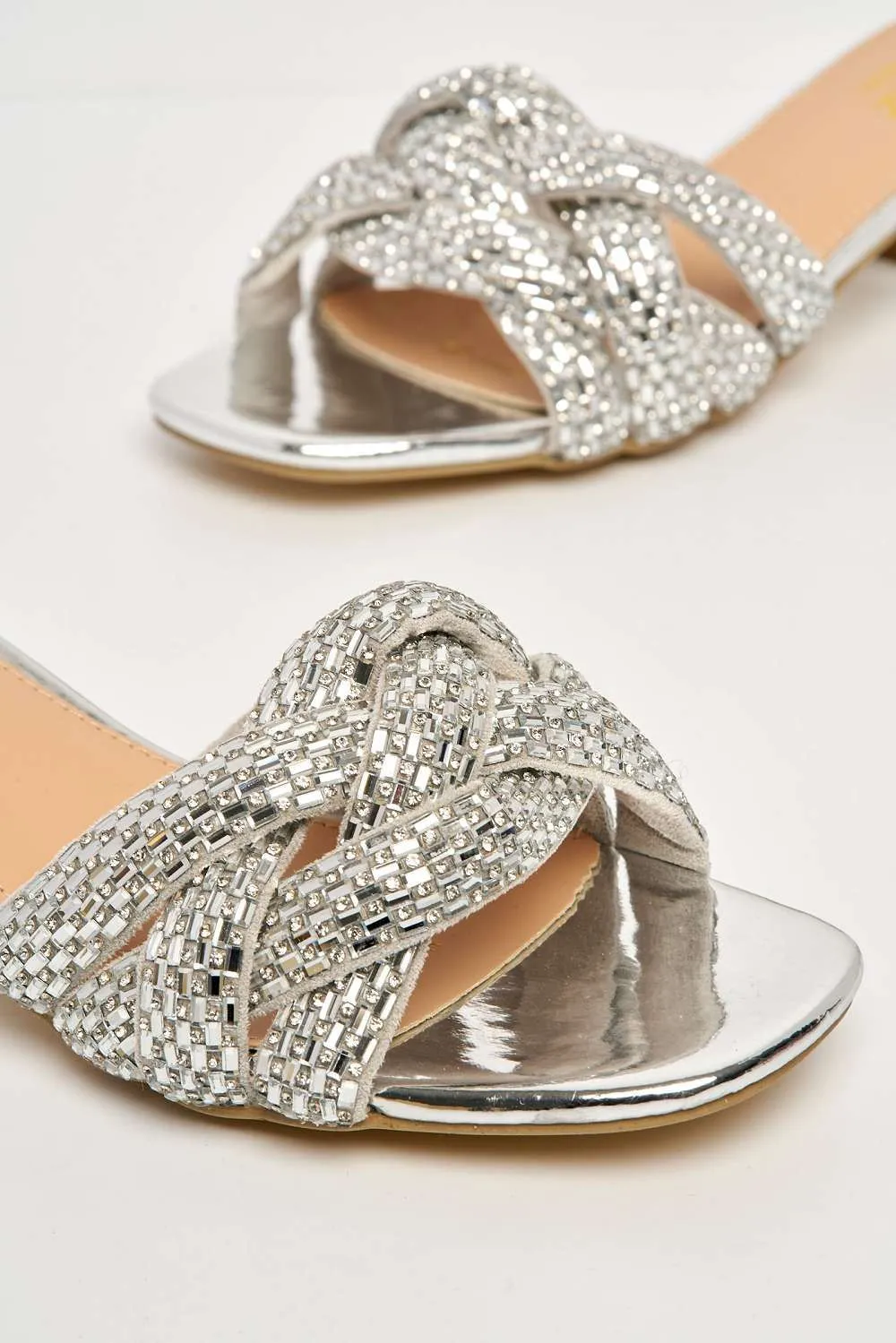 Dana Plaited Gemstone Band Block Heel Mule in Silver