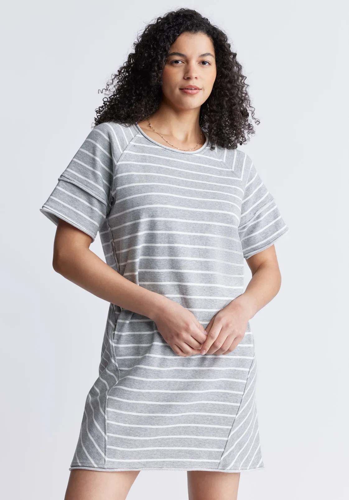 Delfina Women's T-Shirt Dress, Grey and White Striped - KD0006S