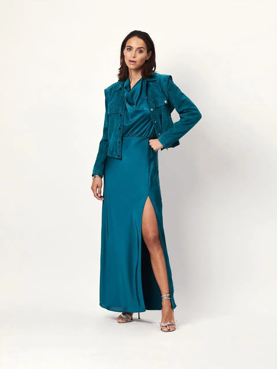 Delvaux Halter Maxi Dress Teal