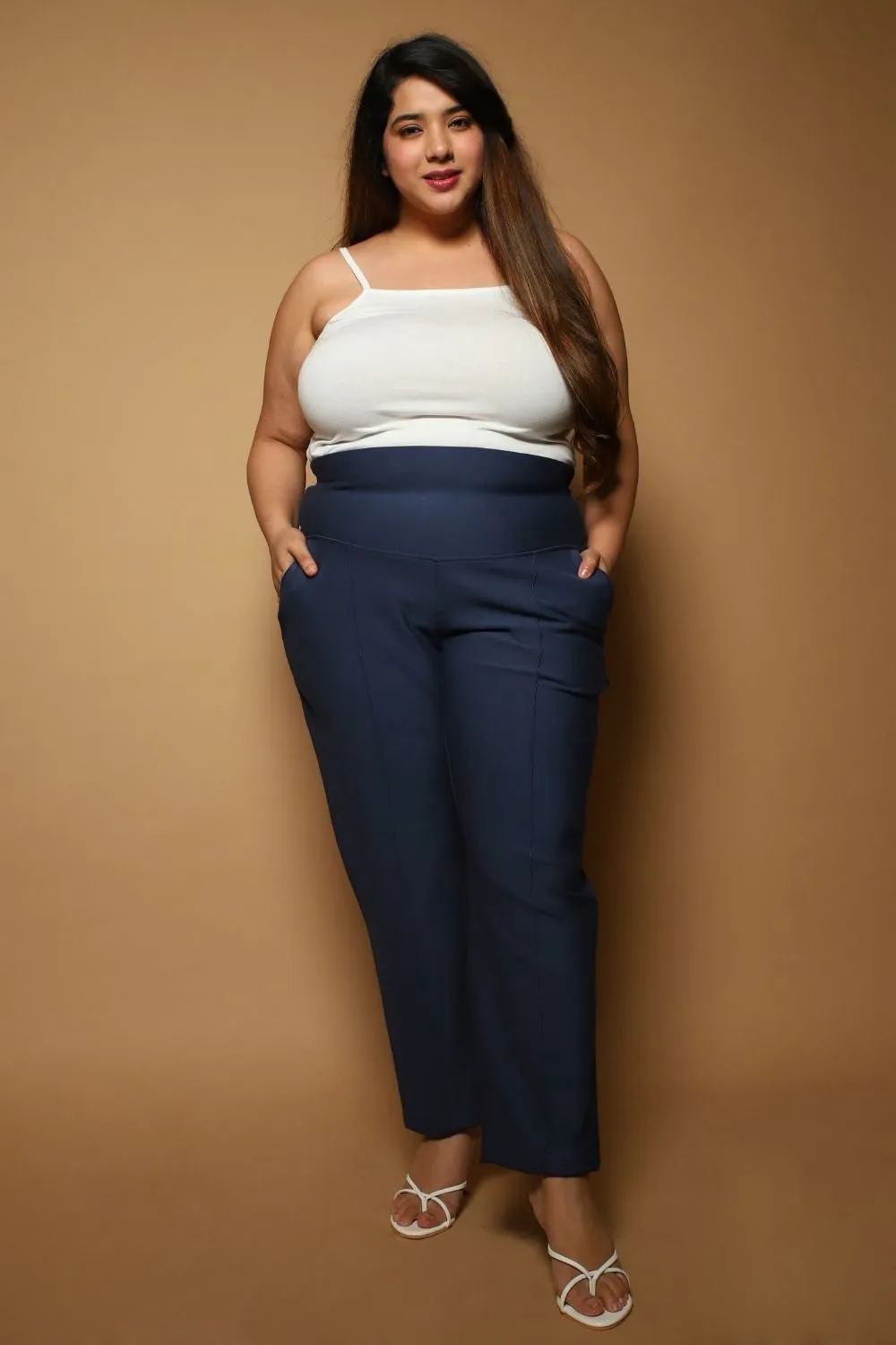 Denim Blue Crease Seam Tummy Tucker Pants