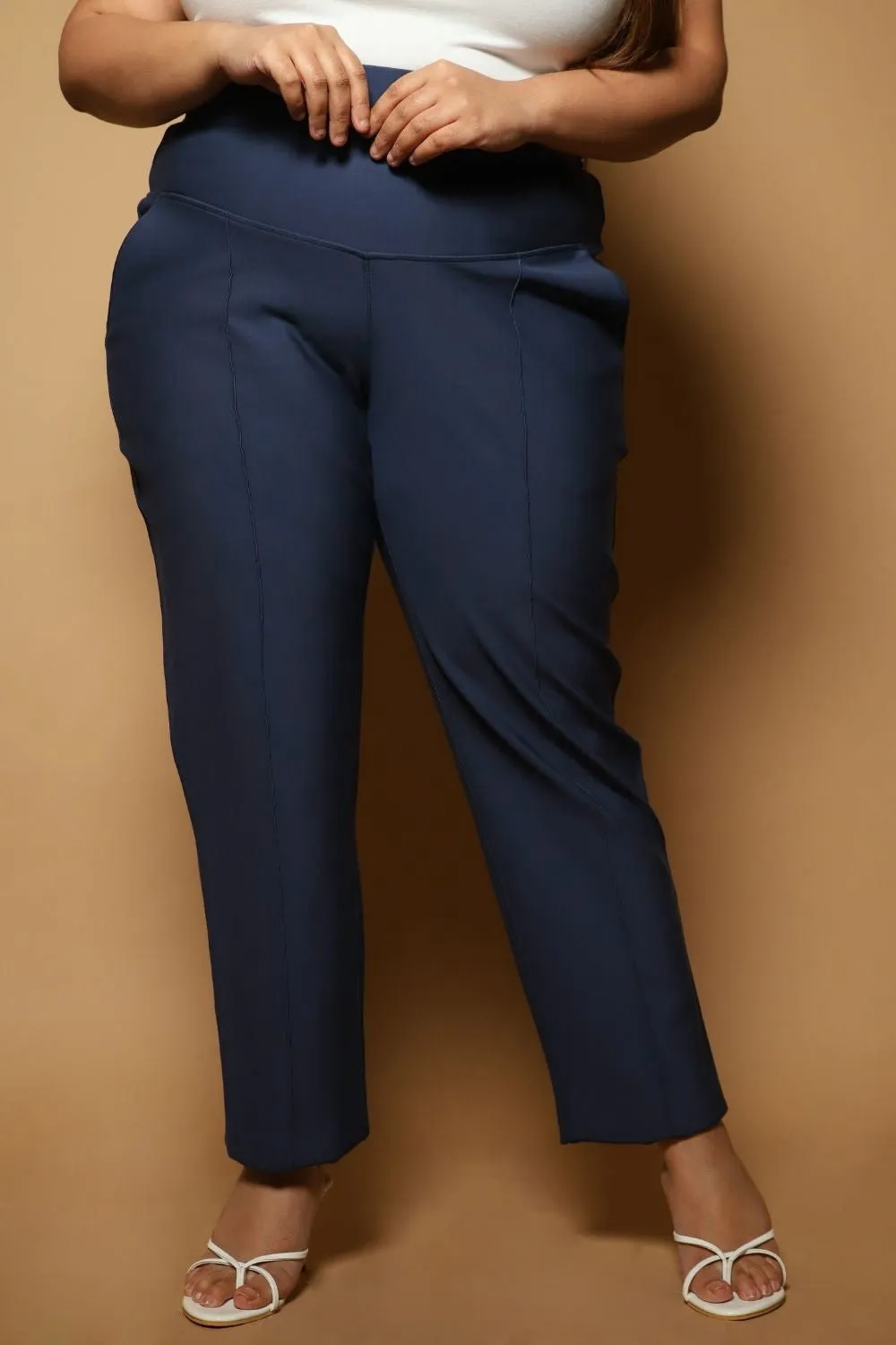 Denim Blue Crease Seam Tummy Tucker Pants