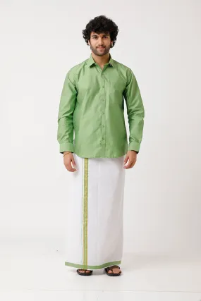 Divine - Lime green Matching Shirt and Dhoti Set For Men | Uathayam