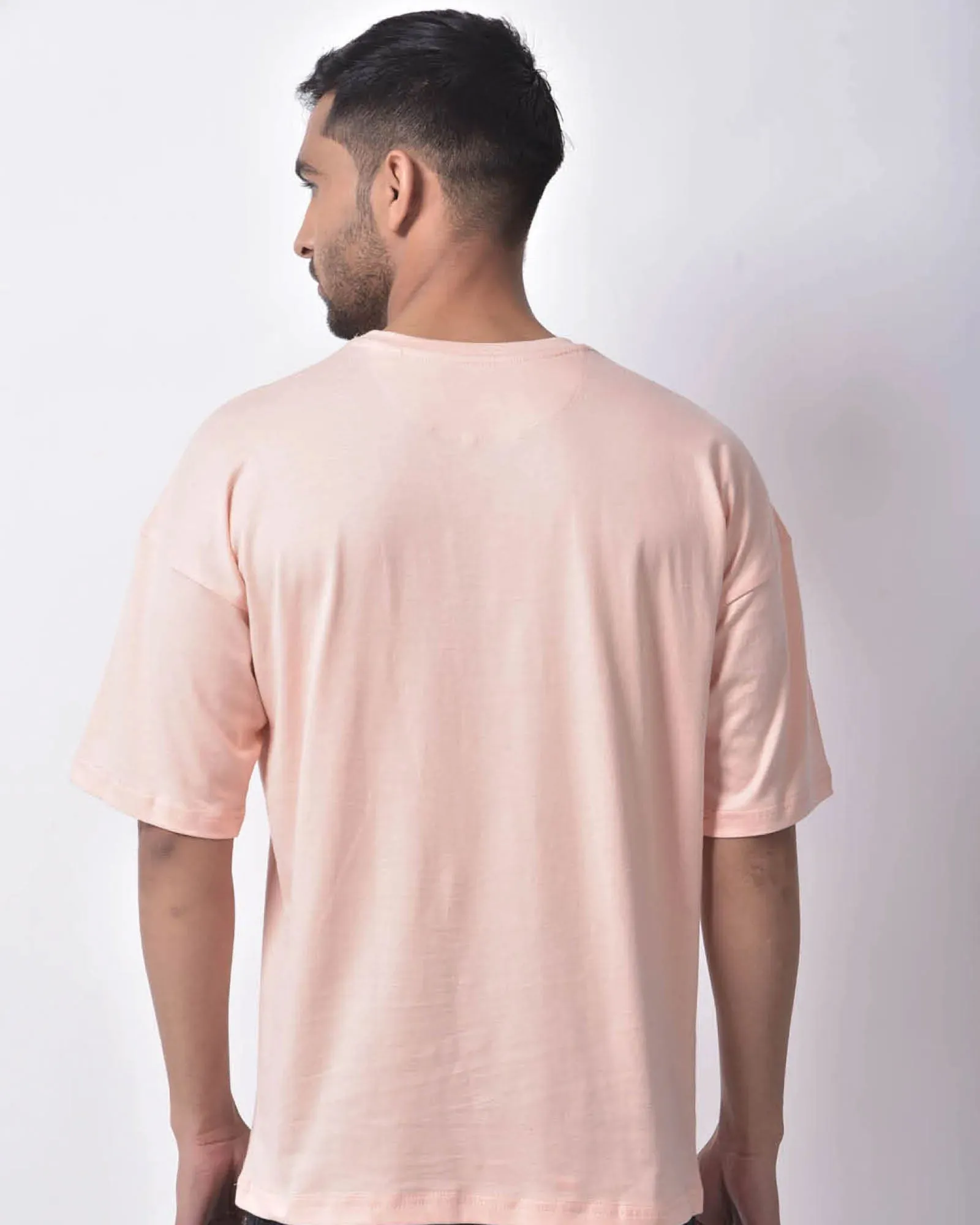 Drop Shoulder Crew Neck: Solid Peach