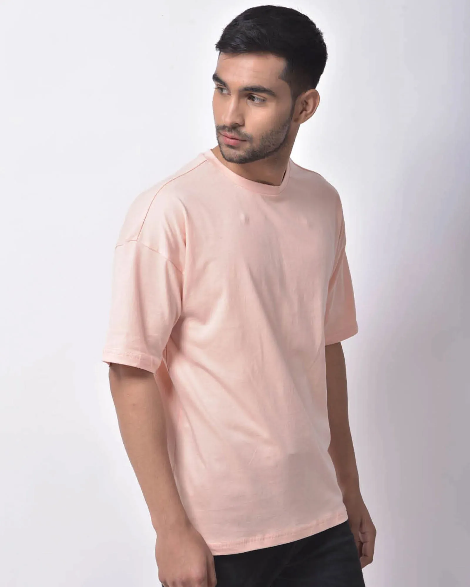 Drop Shoulder Crew Neck: Solid Peach