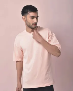 Drop Shoulder Crew Neck: Solid Peach