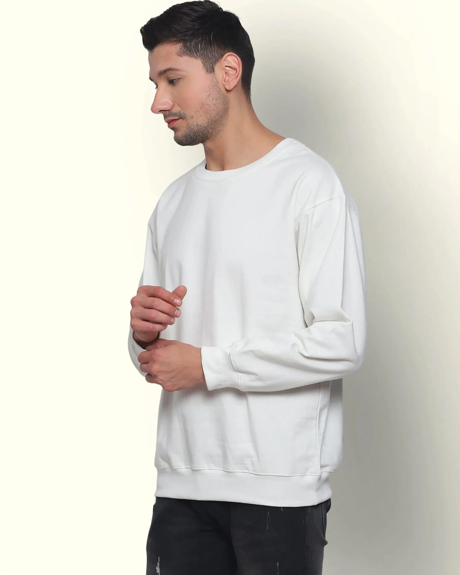 Drop Shoulder Sweatshirt: Ivory Cream