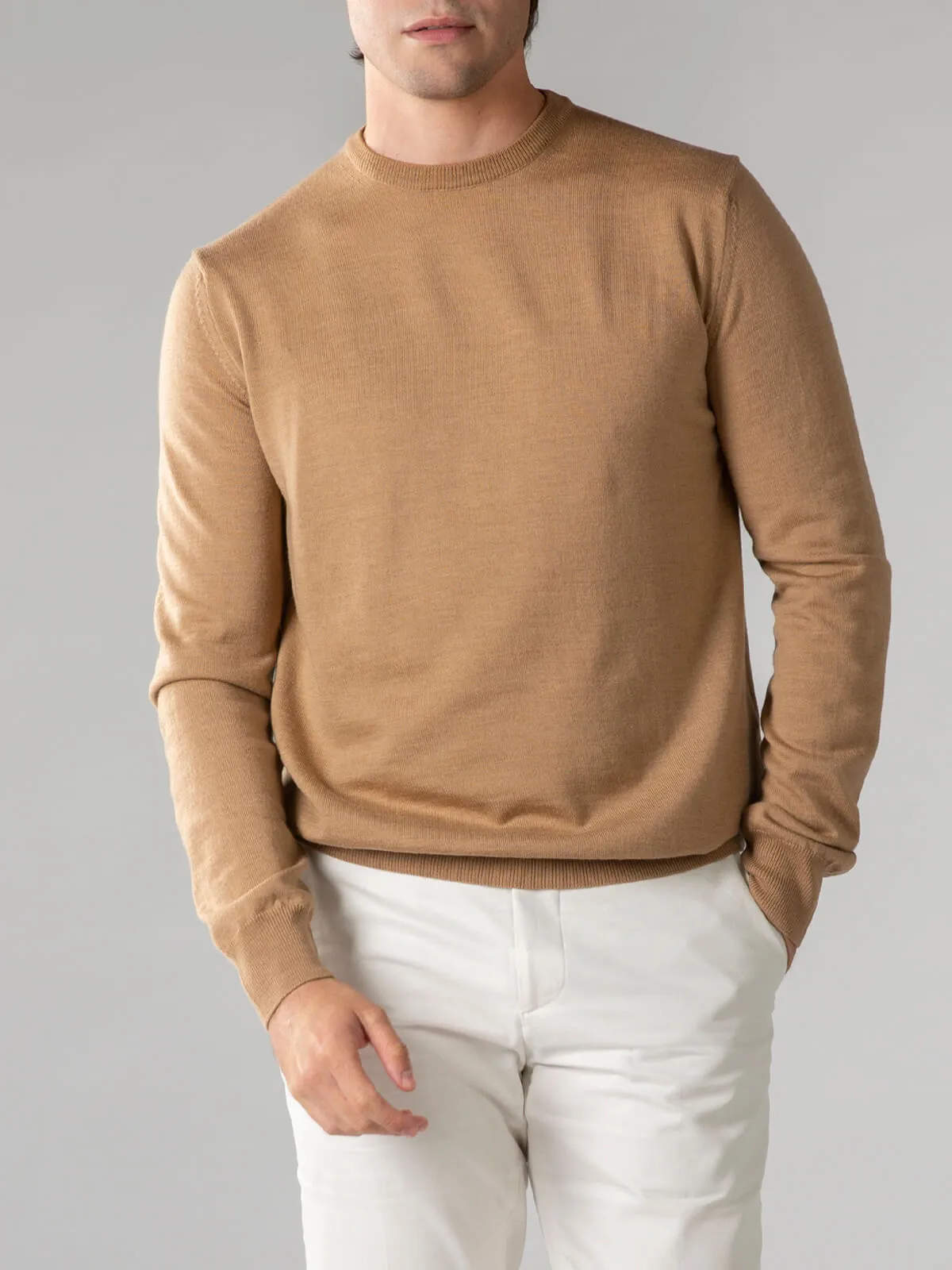 Extrafine Merino Crew Neck Sweater Beige