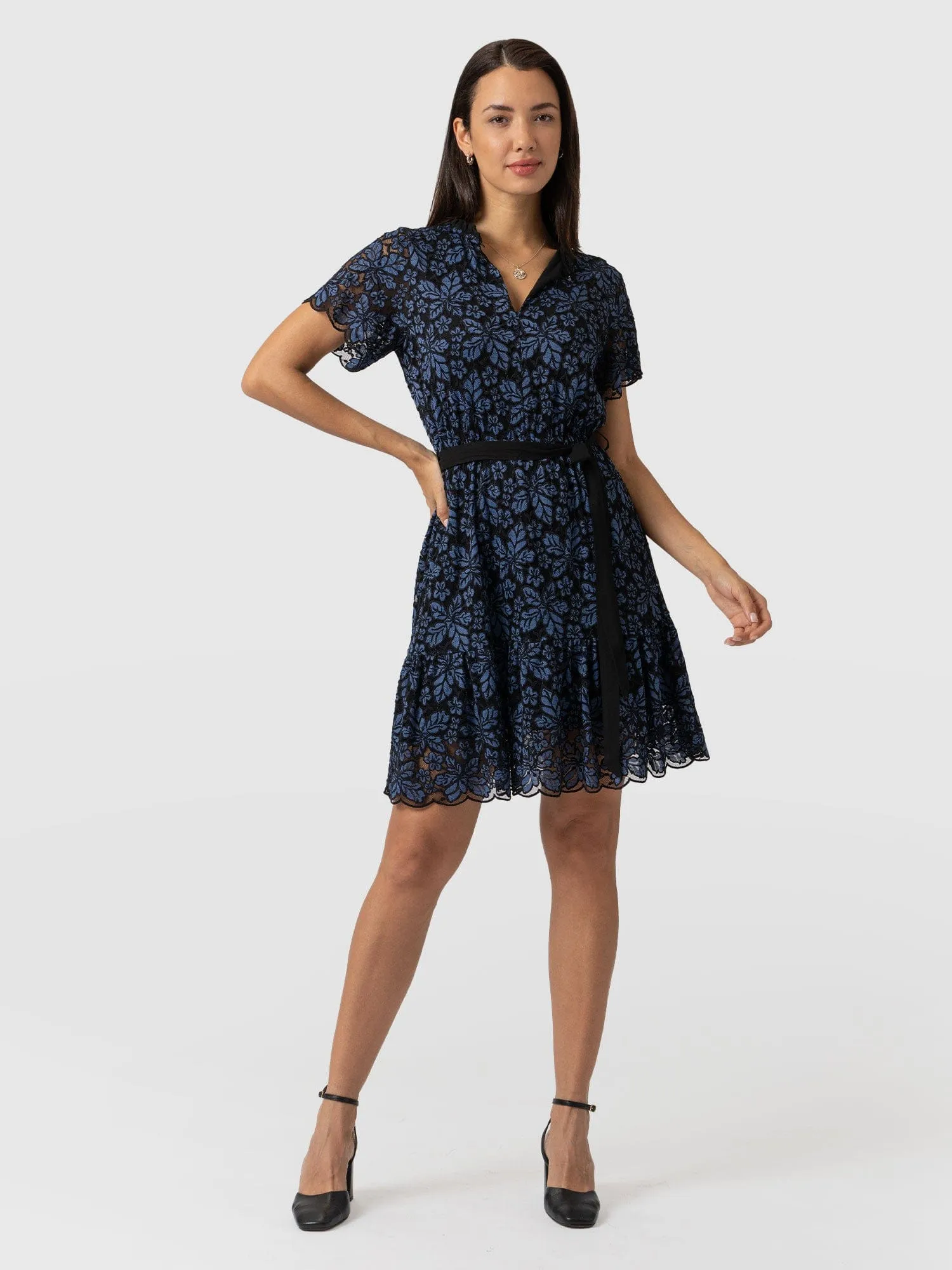 Fearne Lace Mini Dress - Blue/Black