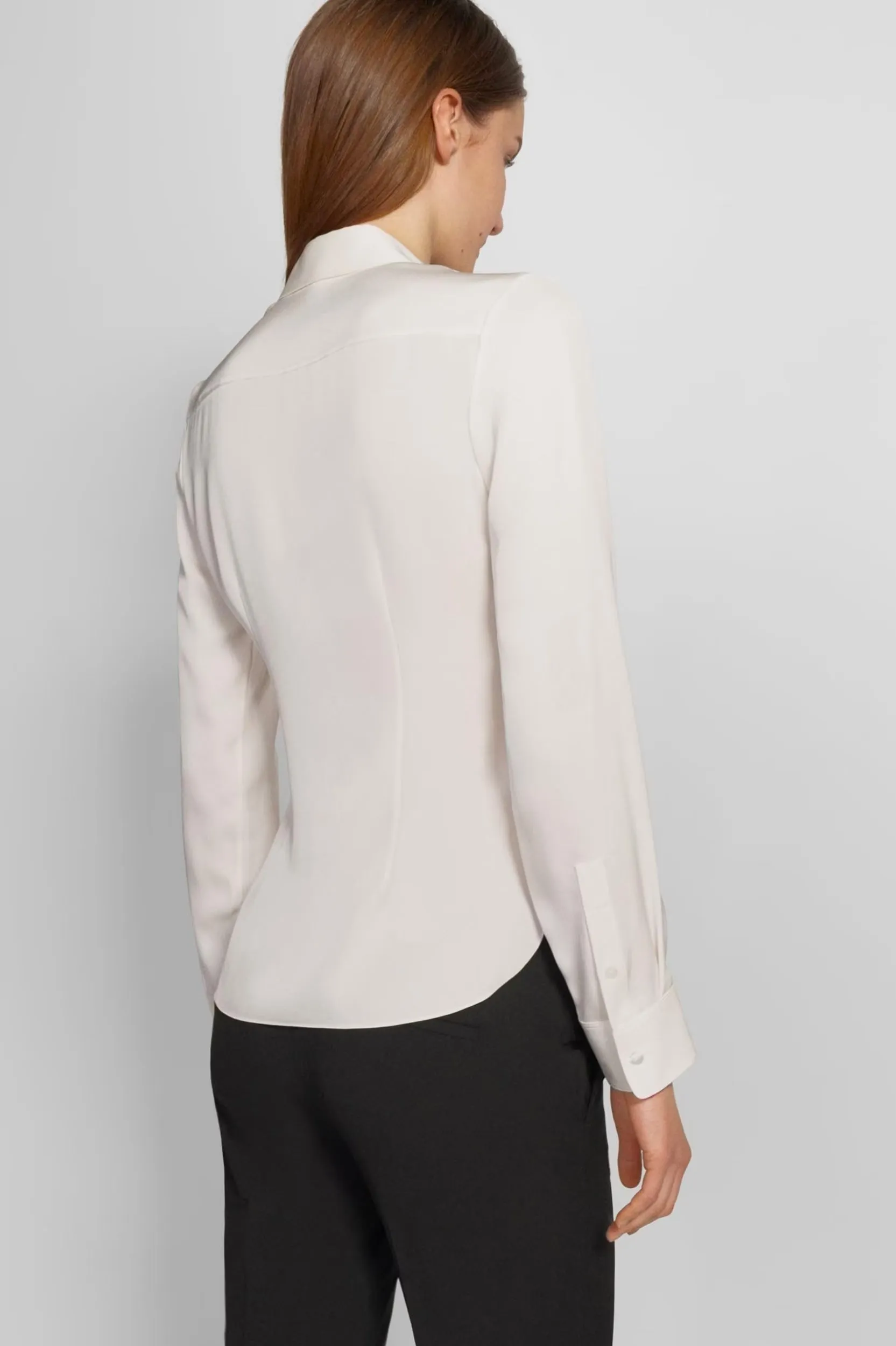 Fitted Silk Georgette Shirt in Ivory