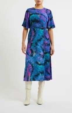 French Connection Gabriella Delph Midi Dress-Blue Depths-71VFV