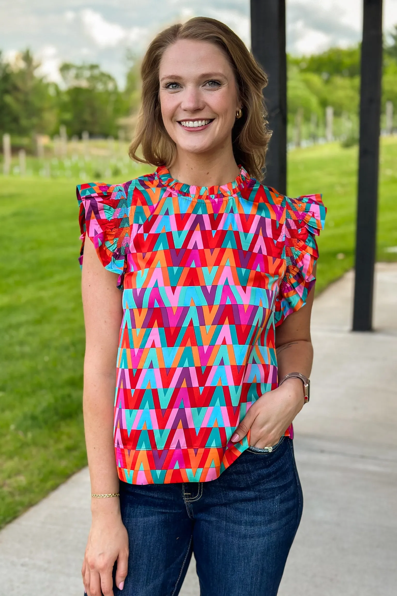 Geometric Print Blouse