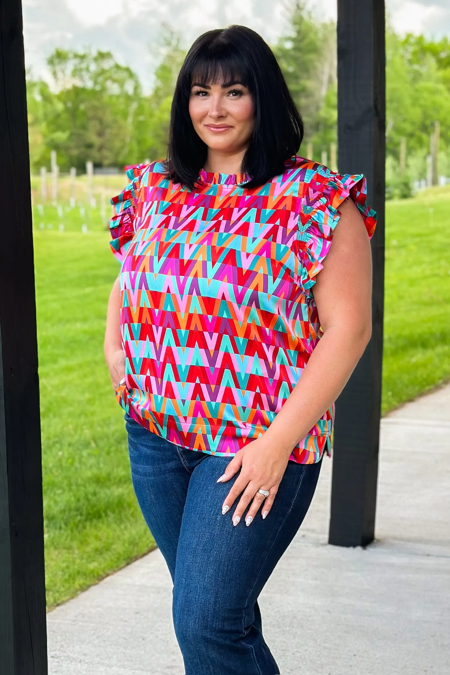 Geometric Print Blouse