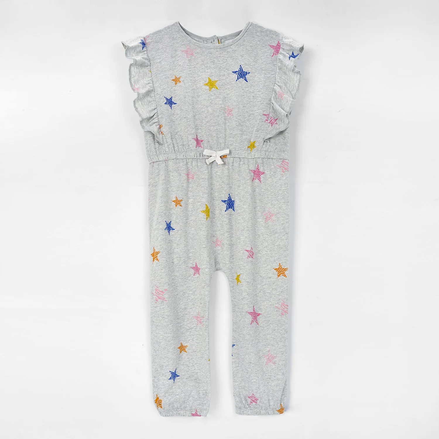 Girls Fashion All Over Printed Soft Cotton Frill Jumpsuit 1200