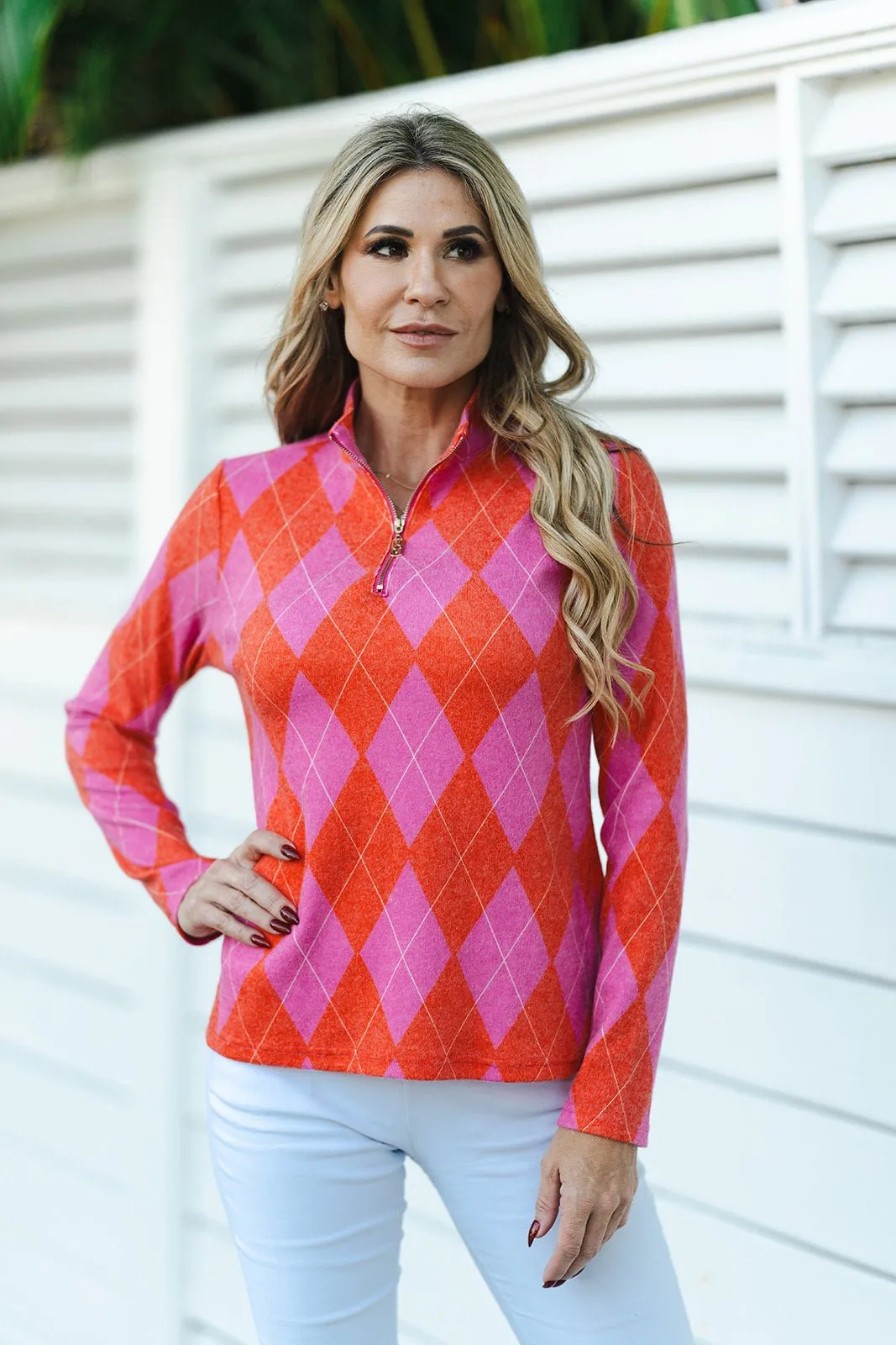 Golf Top Knit Argyle Red