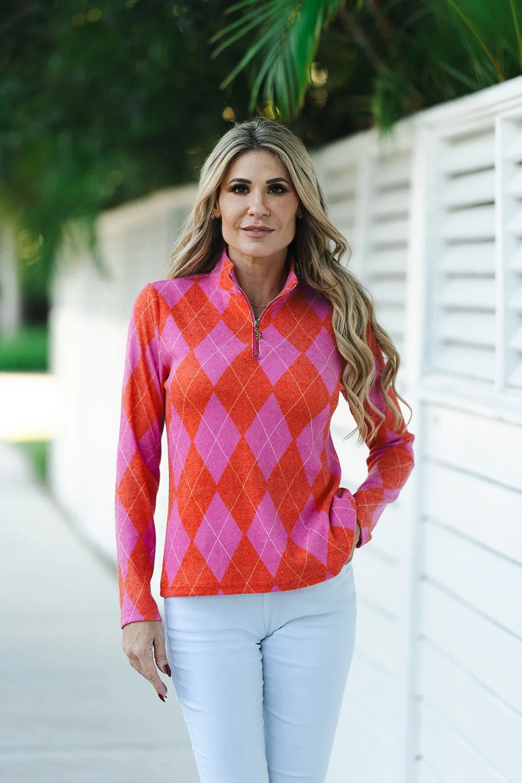 Golf Top Knit Argyle Red