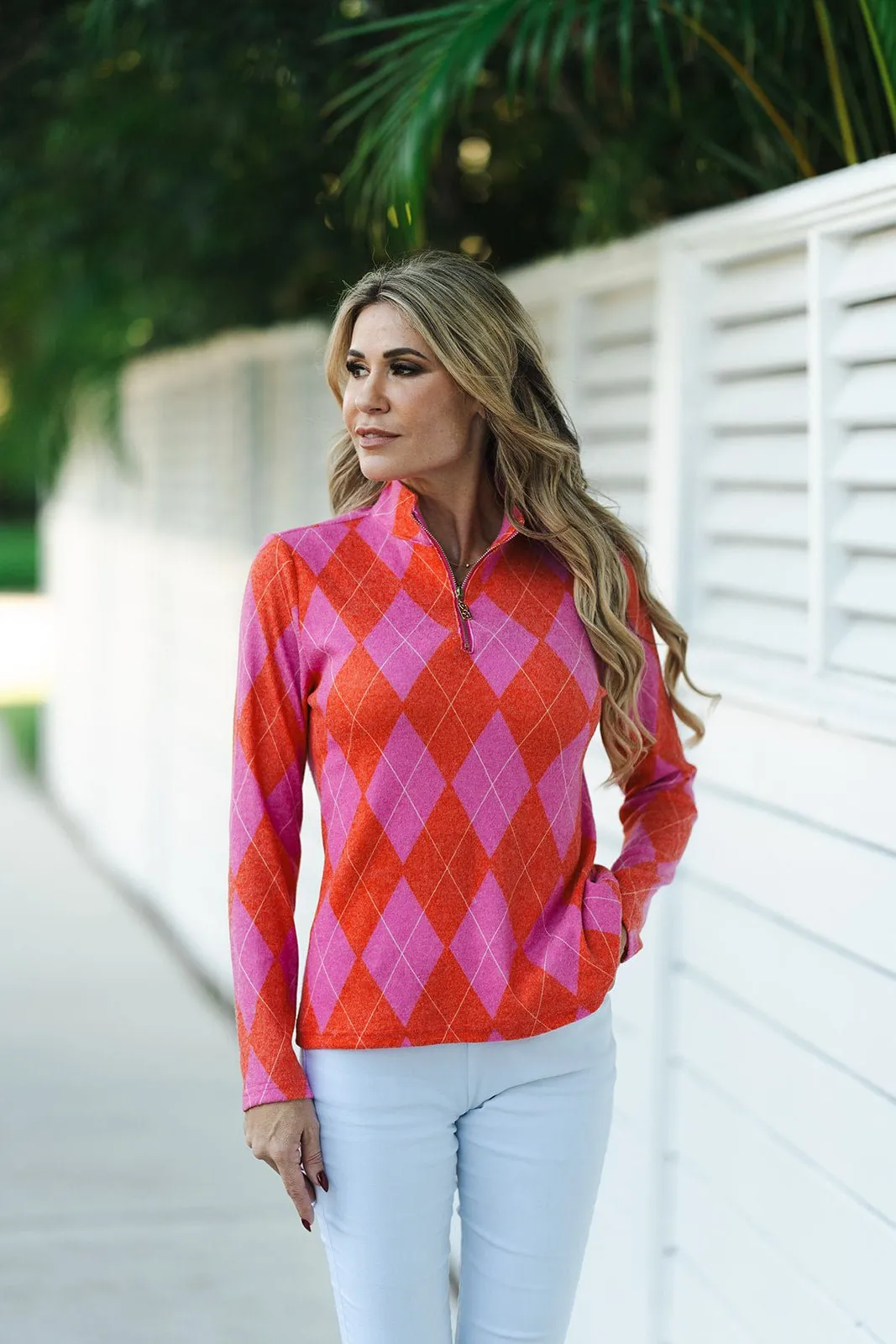 Golf Top Knit Argyle Red