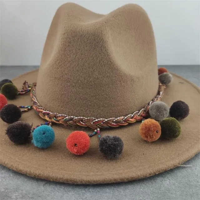 Gypsy Hat Wide Brim Fedora Panama 17 Different Styles & Colors You Choose Boho Wool Felt Hat With Coins Fringe Pom Poms Longhorn Tassels Mirrors Feathers Embroidery Check Them Out!