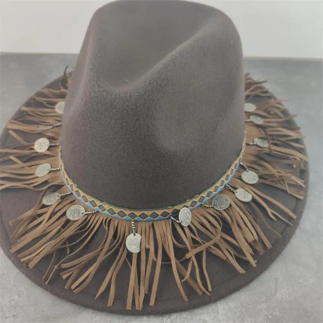 Gypsy Hat Wide Brim Fedora Panama 17 Different Styles & Colors You Choose Boho Wool Felt Hat With Coins Fringe Pom Poms Longhorn Tassels Mirrors Feathers Embroidery Check Them Out!