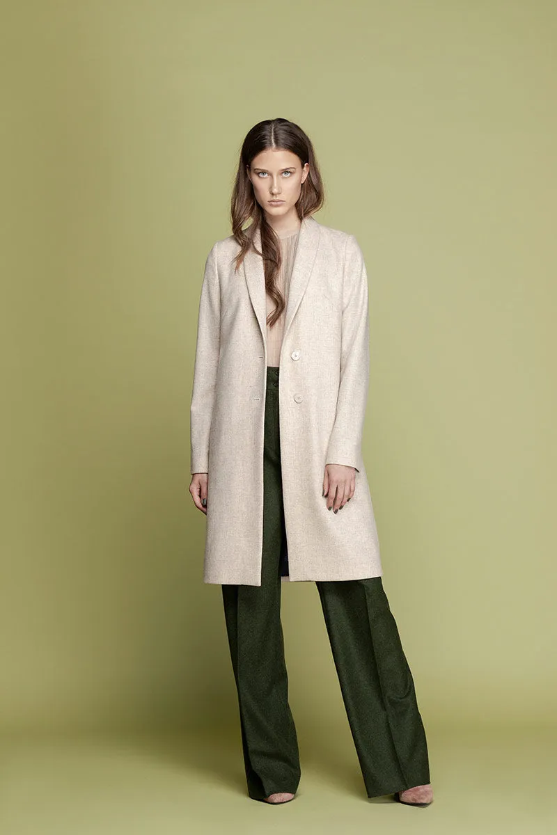 HERTY Straight Cut Wool Coat - Ivory