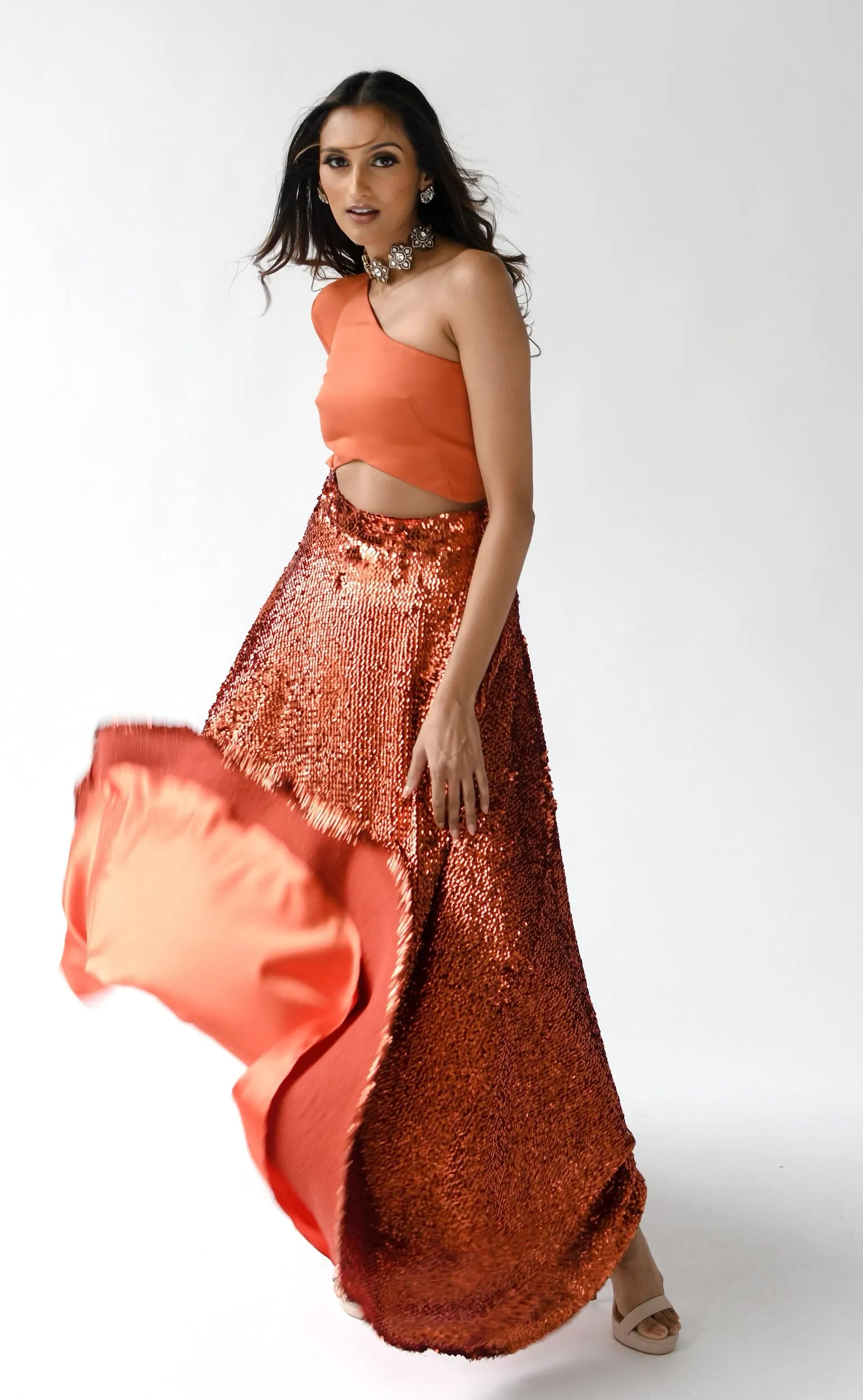 LAINA Burnt Orange Lehenga Top