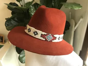 Lovely Bird San Miguel Hat Seed Beaded Navajo Hat Band Rust Felt Wide Brim Fedora Boho Festival Sold Out Everywhere!