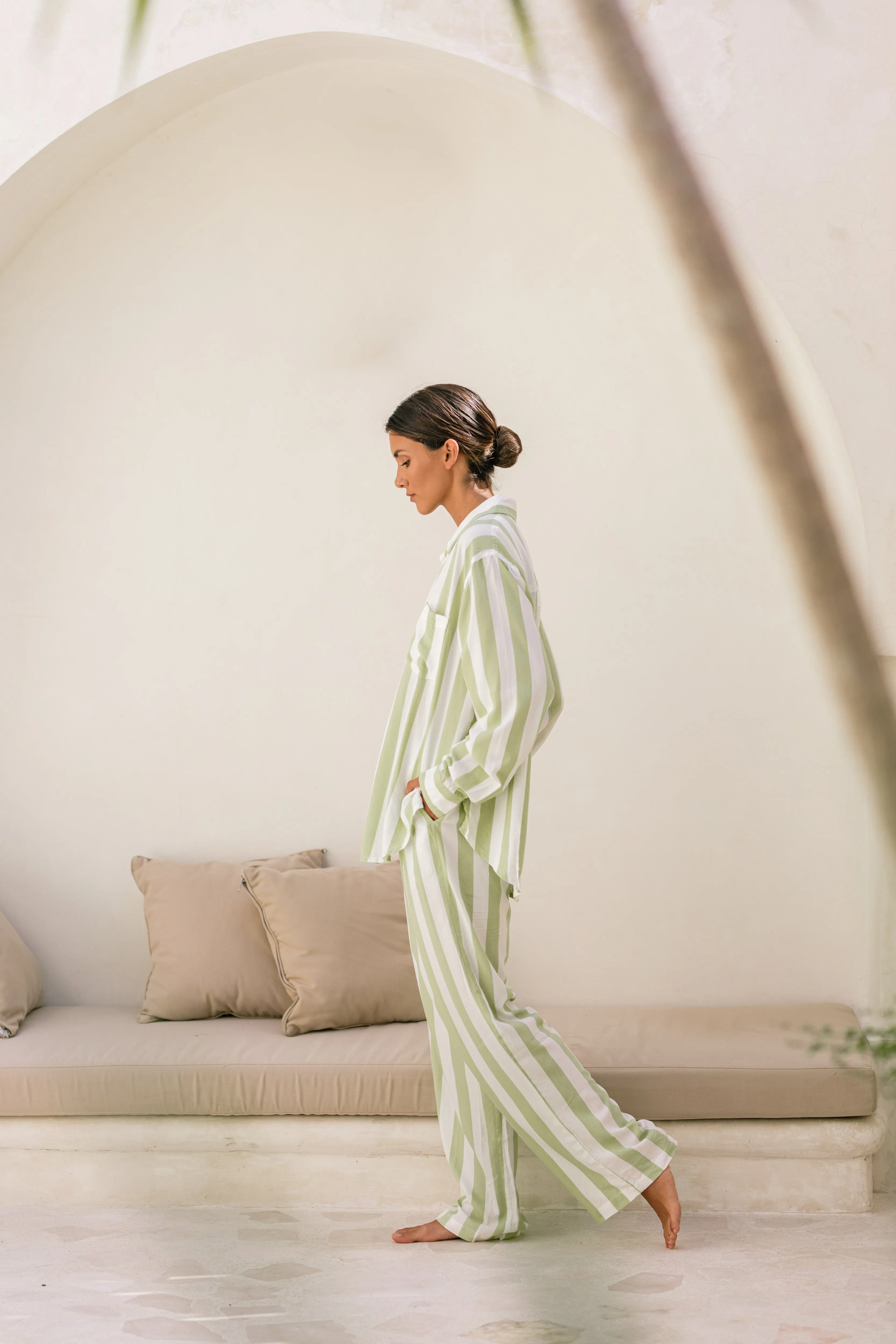 Marlon Long Sleep Set - Stripe - Margarita Green