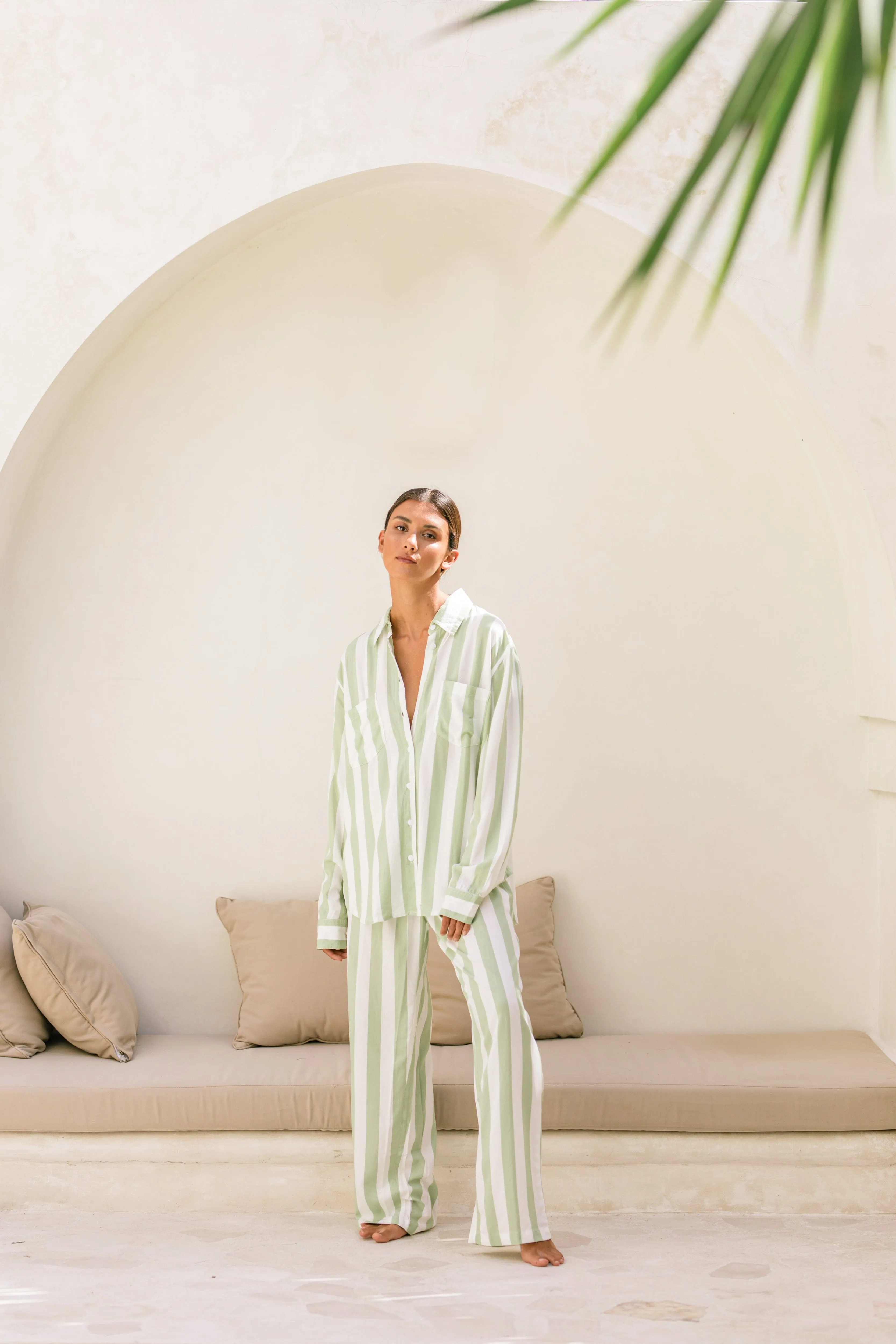 Marlon Long Sleep Set - Stripe - Margarita Green