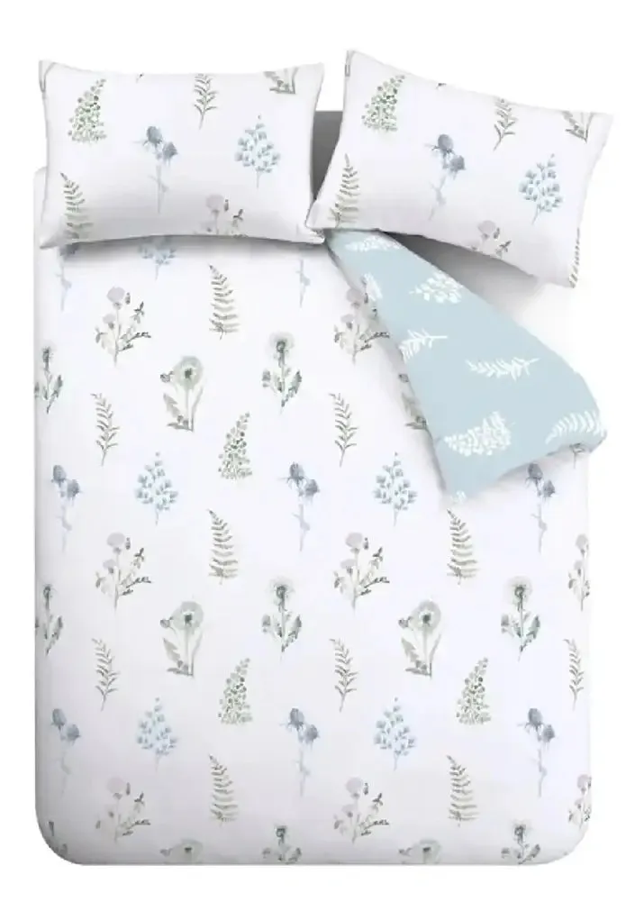 Meadow Flowers Egyptian Cotton Super King Duvet Cover Set with Pillowcases White