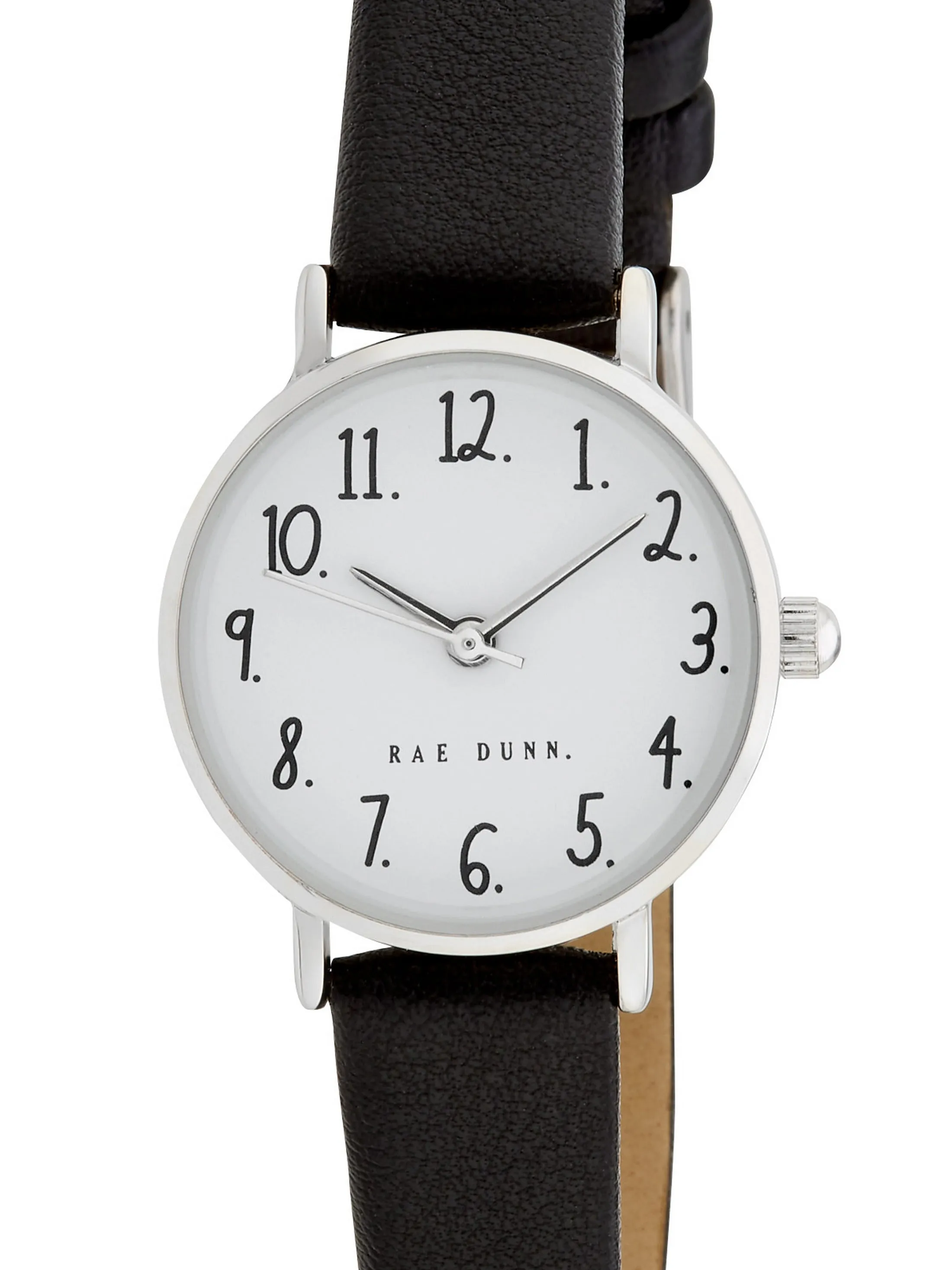 MEGAN Round Face Vegan Leather Strap Watch in Black with Silver, 26mm