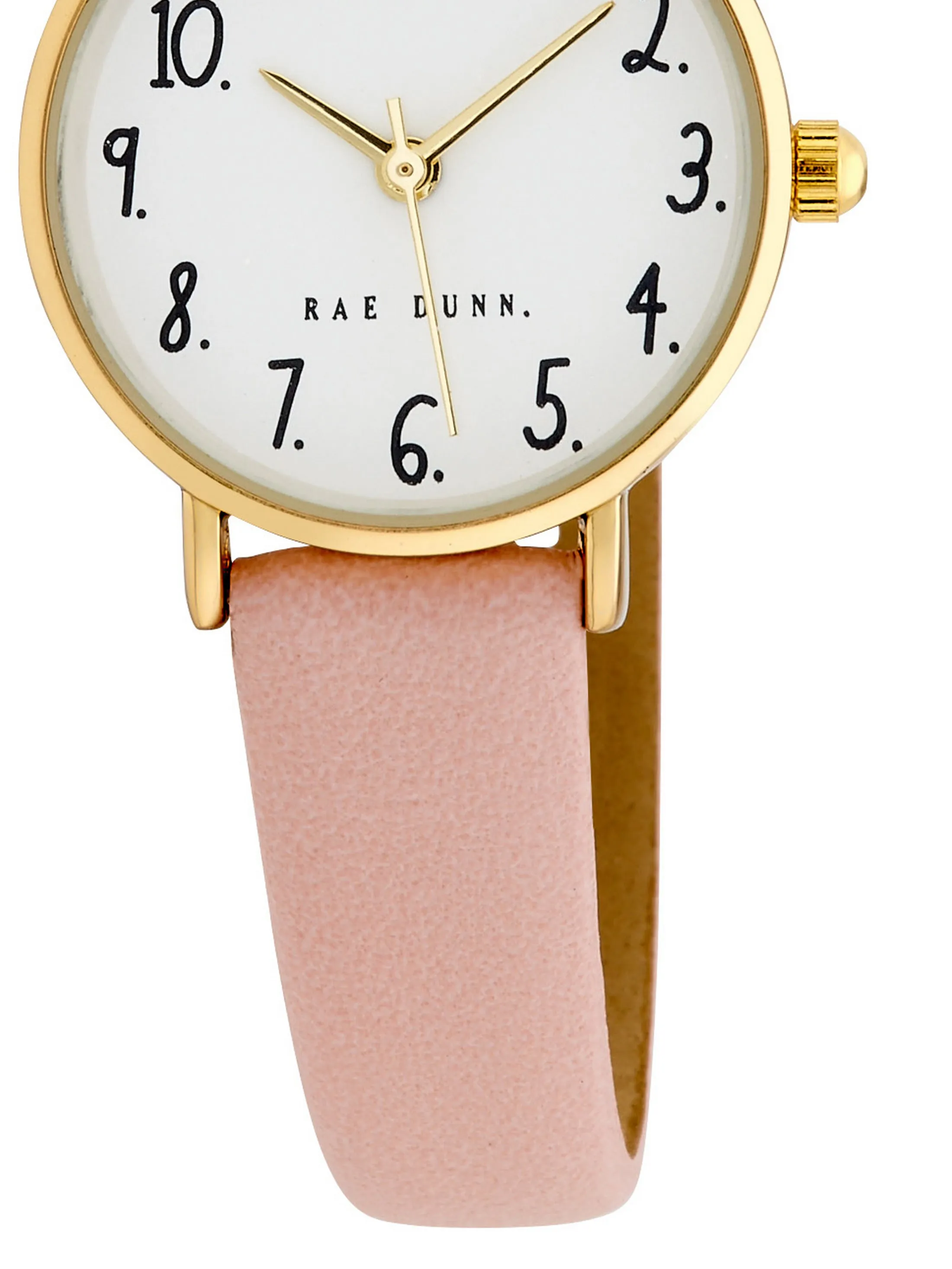 MEGAN Round Face Vegan Leather Strap Watch in Pink with Gold, 26mm