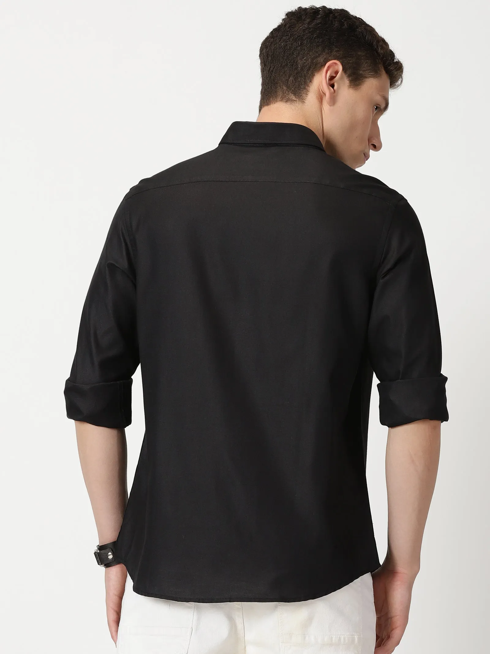 MEN'S  BLACK PLAIN SLIM FIT SHIRT