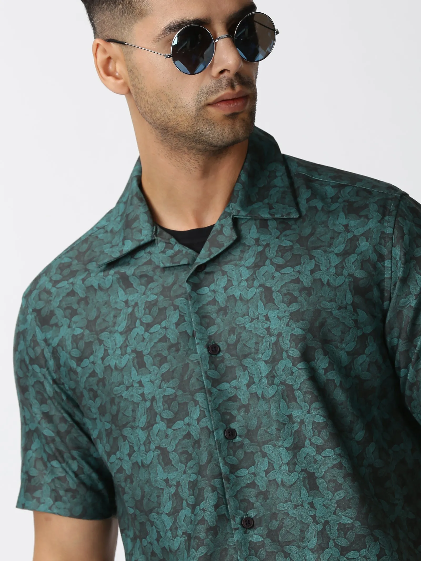 MEN'S BLUES GREEN PRINT SLIM FIT SHIRT