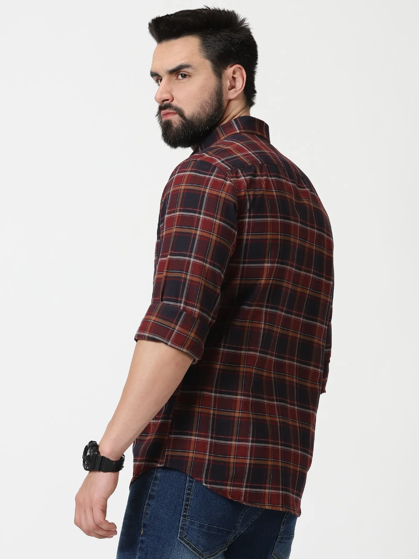 MEN'S BROWN CHECKS SLIM FIT SHIRT