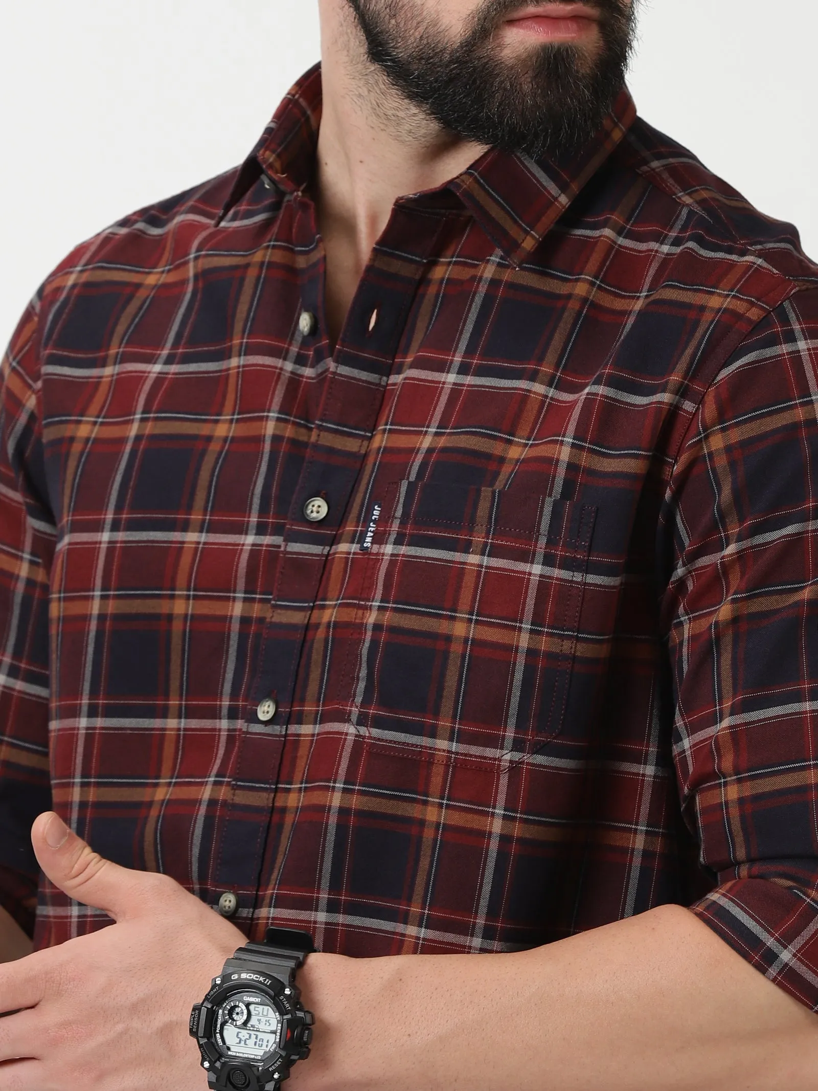 MEN'S BROWN CHECKS SLIM FIT SHIRT