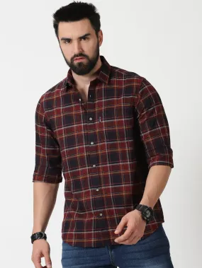 MEN'S BROWN CHECKS SLIM FIT SHIRT