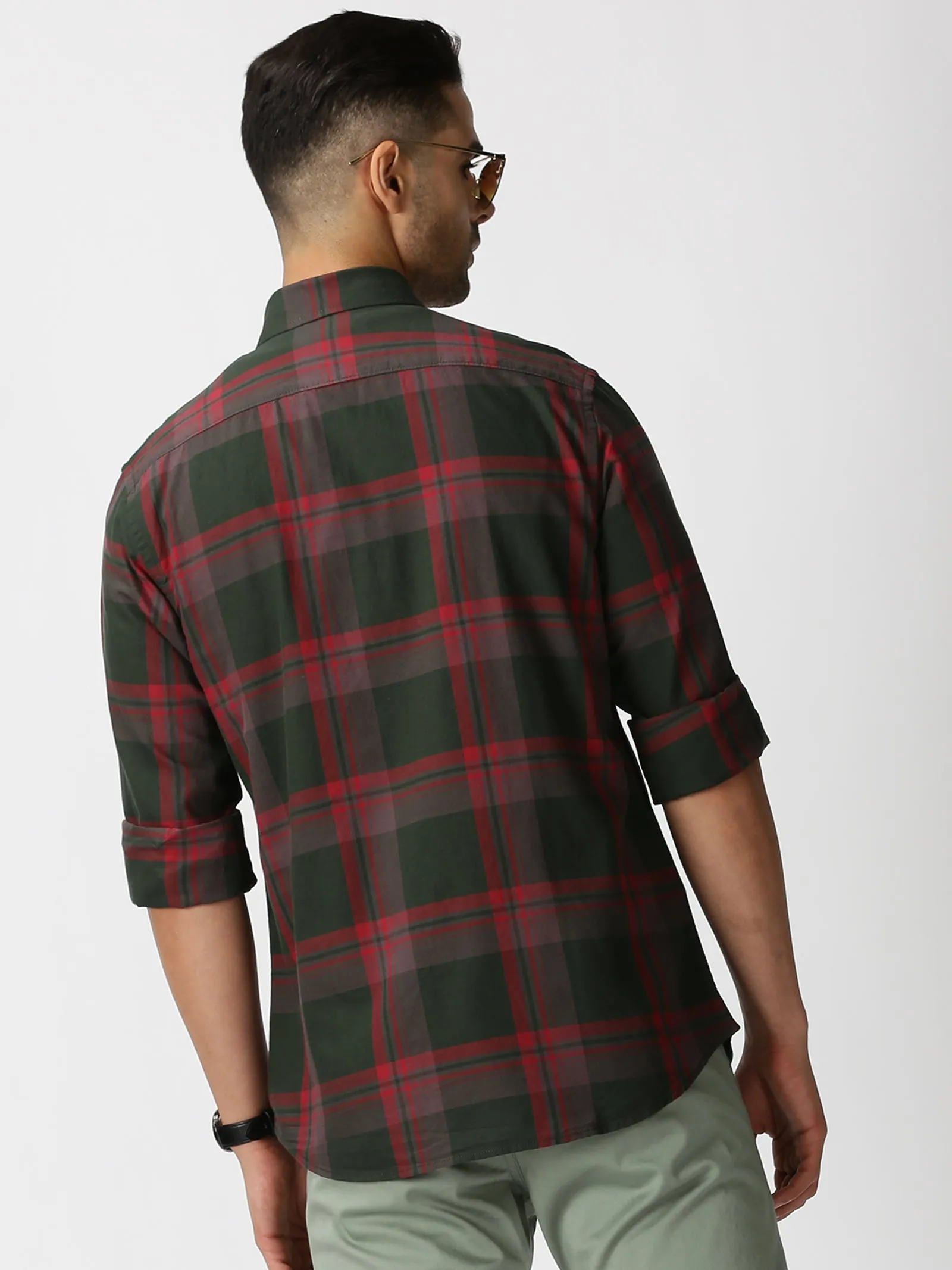 MEN'S GREEN CHECKS SLIM FIT SHIRT