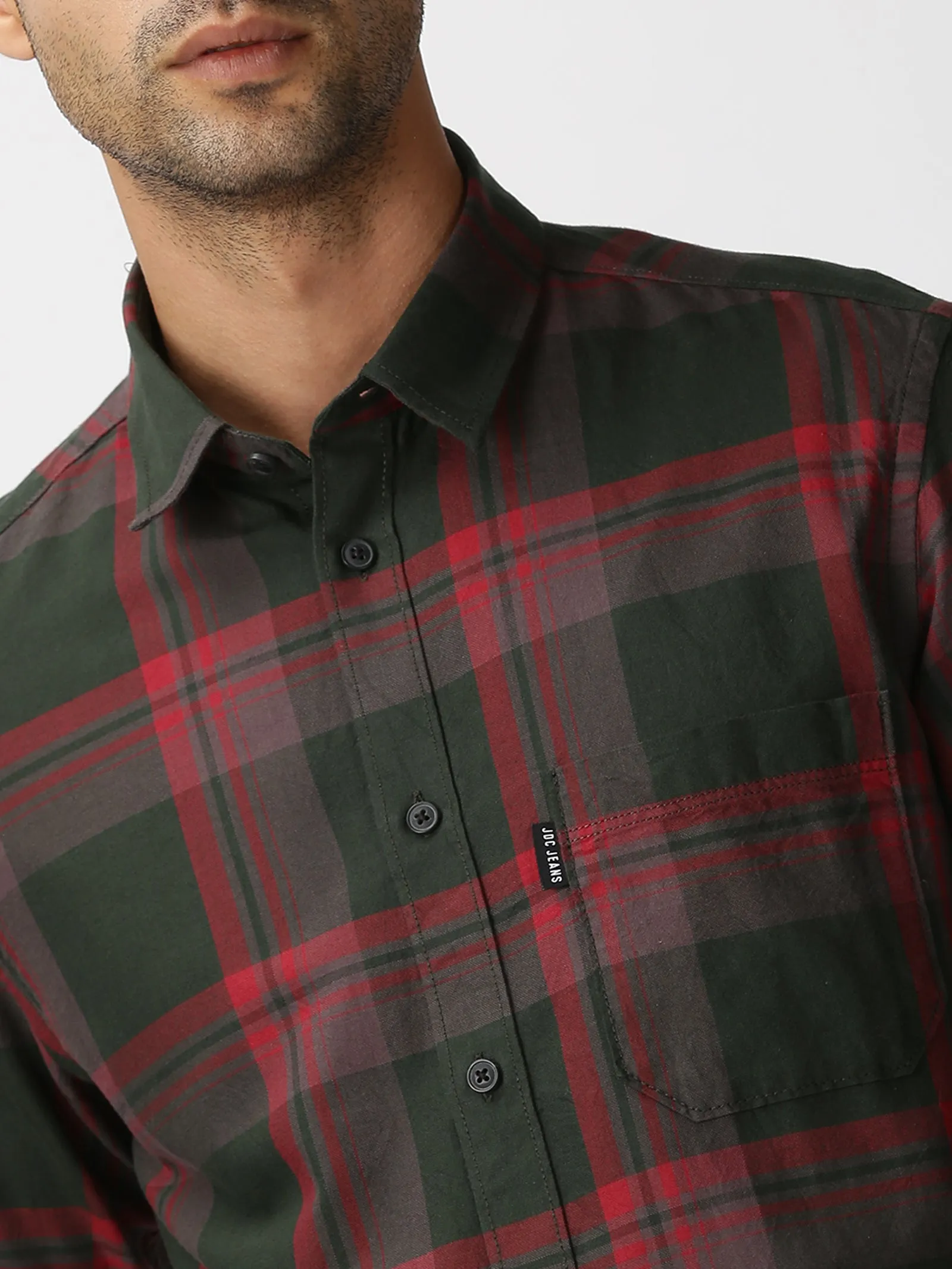 MEN'S GREEN CHECKS SLIM FIT SHIRT