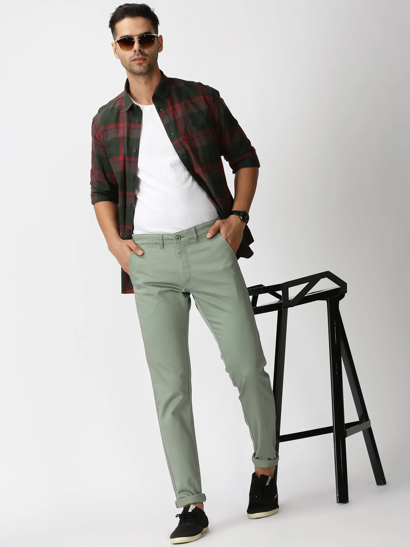 MEN'S GREEN CHECKS SLIM FIT SHIRT